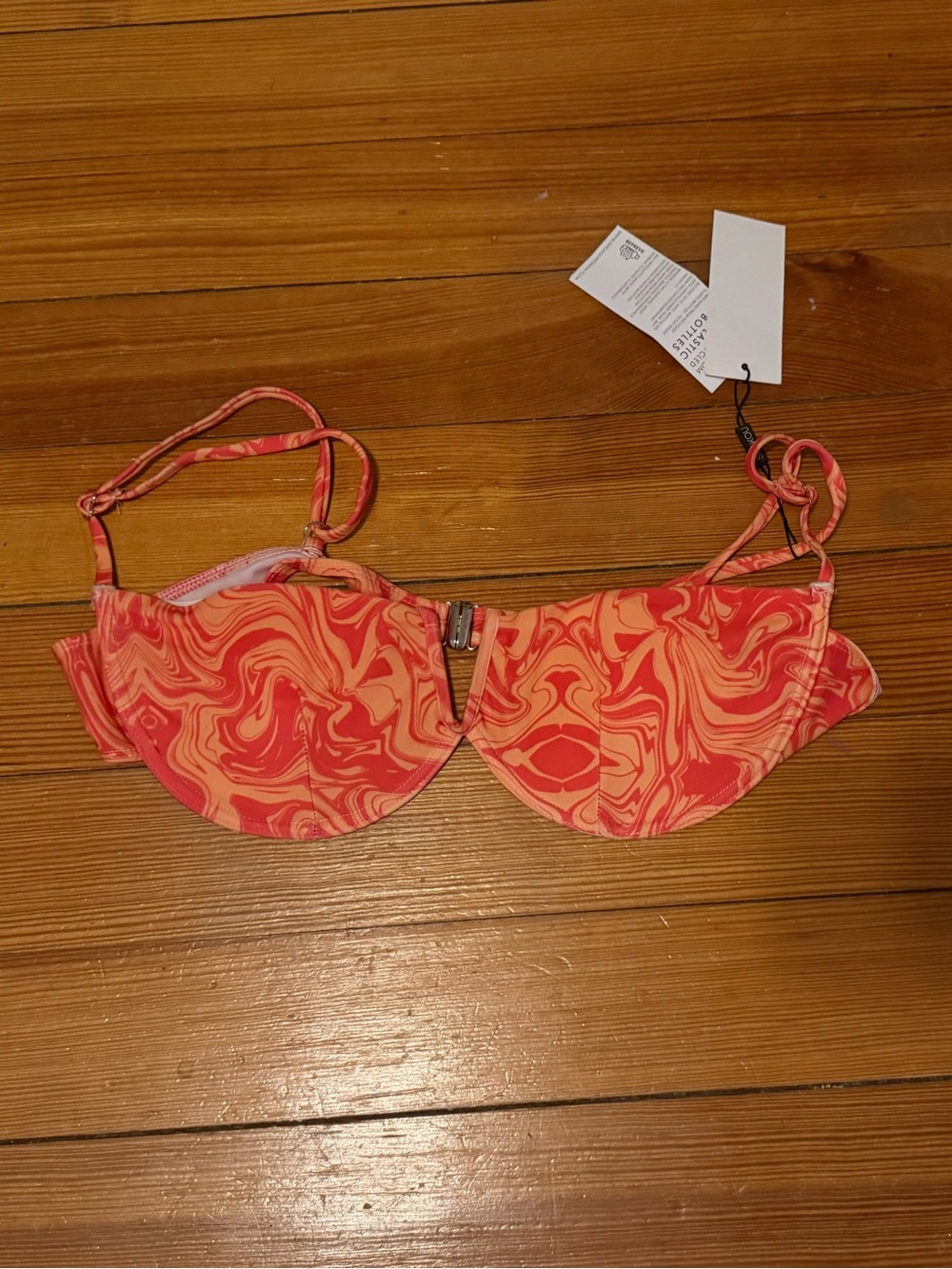 orange coral swirl underwire bikini top new with tags size small